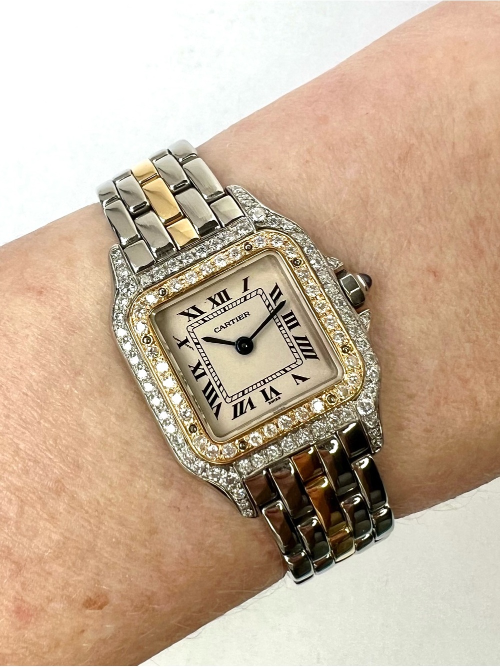 CARTIER PANTHERE Quartz 23mm 1 Row Gold 0.86TCW DIAMOND Watch Cream Dial - Picture 2 of 7
